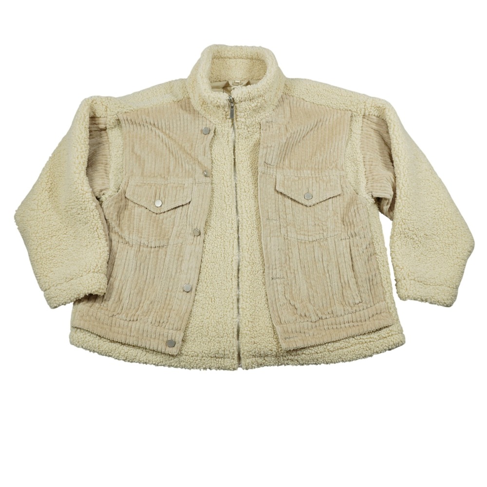 BLANKNYC‎ Women's Large Sherpa Corduroy Mixed Media Jacket Tan Cream Cozy City